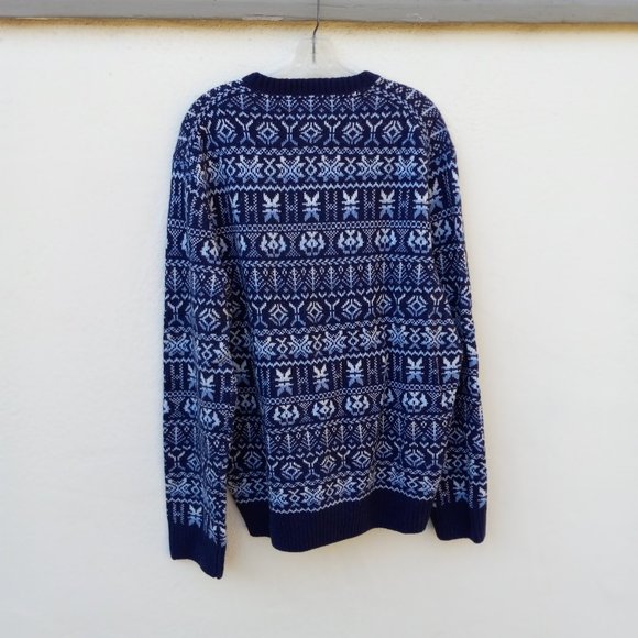 Tommy Hilfiger Blue & White Lambswool Blend Fair Isle Sweater Size XL Apres Ski - Picture 4 of 14